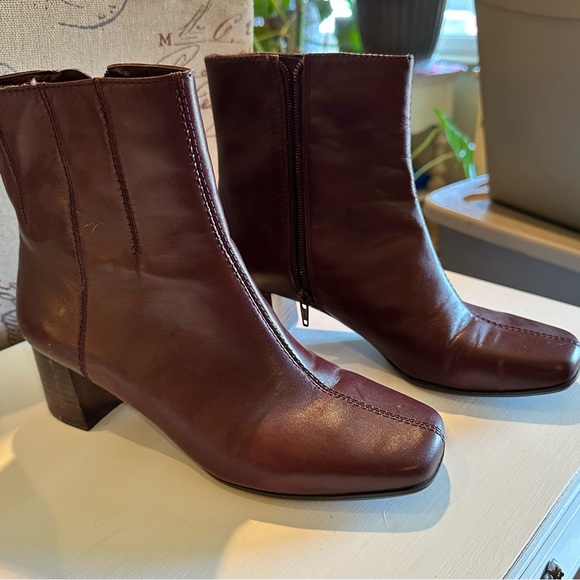 Burgundy SquareToe Nine West Ankle Boots - Picture 2 of 6